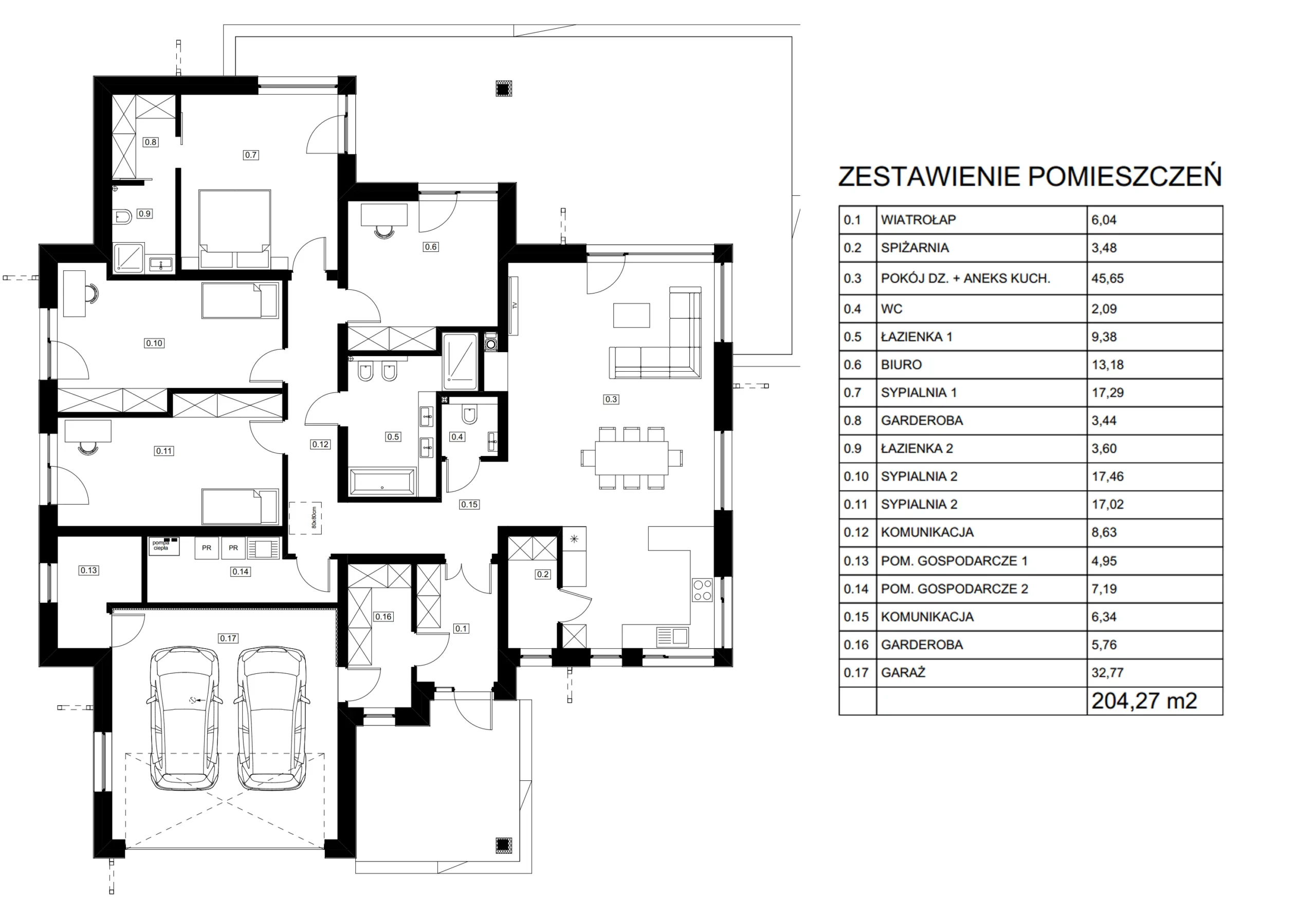 Rzut parteru — Dom 204,27 m²